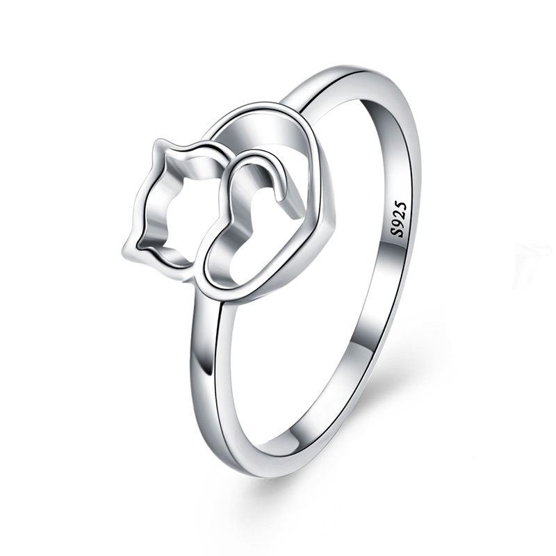 Real 100% 925 Sterling Silver Rings Cute Little Cat Beautiful Finger Ring for Women Sterling Silver Jewelry Gift
