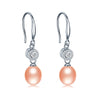 Real 925 Sterling Silver Women Drop Zircon Earring,Natural Pearl,Rice Round,8-9mm,Fine Jewelry With Gift Box
