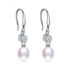 Real 925 Sterling Silver Women Drop Zircon Earring,Natural Pearl,Rice Round,8-9mm,Fine Jewelry With Gift Box