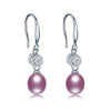 Real 925 Sterling Silver Women Drop Zircon Earring,Natural Pearl,Rice Round,8-9mm,Fine Jewelry With Gift Box