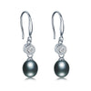 Real 925 Sterling Silver Women Drop Zircon Earring,Natural Pearl,Rice Round,8-9mm,Fine Jewelry With Gift Box
