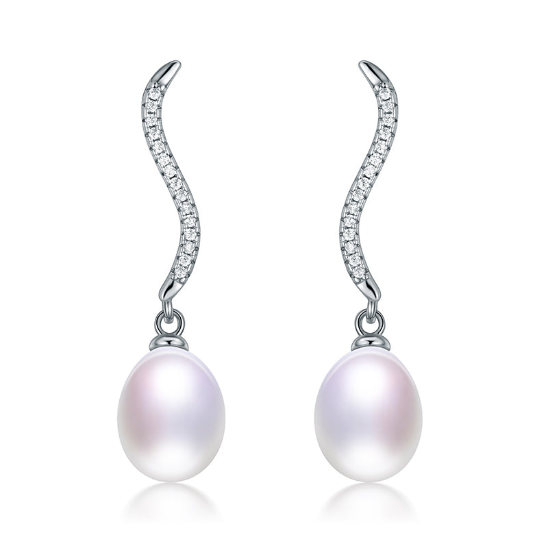 Real Pearl Drop Earrings For Women 925 Sterling Silver Anti allergy Earrings with AAA Zircon Drop WaterPearl