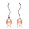Real Pearl Drop Earrings For Women 925 Sterling Silver Anti allergy Earrings with AAA Zircon Drop WaterPearl