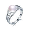 Real925 Sterling Silver Adjustable Pearl Ring Three Lines Two Bright AAA Zircon Pearl Ring for Women Ring with Gift Box