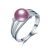 Real925 Sterling Silver Adjustable Pearl Ring Three Lines Two Bright AAA Zircon Pearl Ring for Women Ring with Gift Box