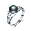 Real925 Sterling Silver Adjustable Pearl Ring Three Lines Two Bright AAA Zircon Pearl Ring for Women Ring with Gift Box