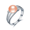 Real925 Sterling Silver Adjustable Pearl Ring Three Lines Two Bright AAA Zircon Pearl Ring for Women Ring with Gift Box