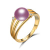 Real925 Sterling Silver Adjustable Pearl Ring Three Lines Two Bright AAA Zircon Pearl Ring for Women Ring with Gift Box