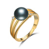 Real925 Sterling Silver Adjustable Pearl Ring Three Lines Two Bright AAA Zircon Pearl Ring for Women Ring with Gift Box