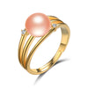 Real925 Sterling Silver Adjustable Pearl Ring Three Lines Two Bright AAA Zircon Pearl Ring for Women Ring with Gift Box