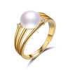 Real925 Sterling Silver Adjustable Pearl Ring Three Lines Two Bright AAA Zircon Pearl Ring for Women Ring with Gift Box