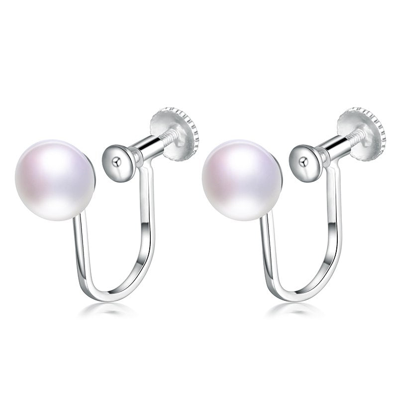 Screw Buckle PearlClip Earrings Adjustable U Shape 925 Sterling Silver 100% Real Pearl Earrings Fine Jewelry