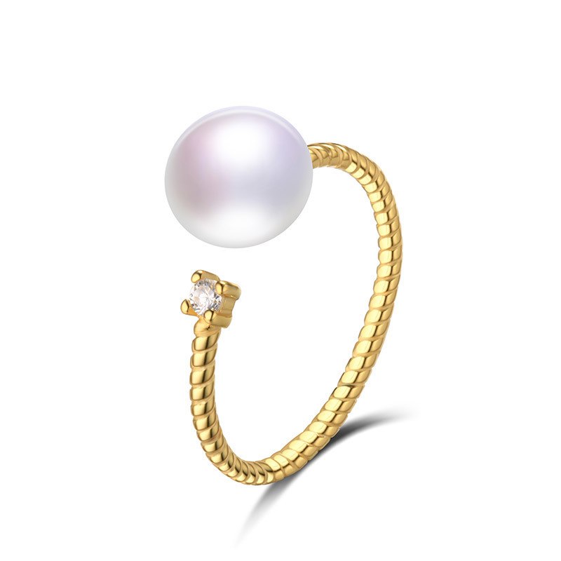 Simple and stylish style shape gold color 925sterling silver natural real top quality pearl with zircon rings for gifts