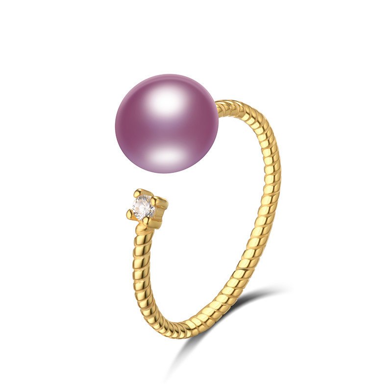 Simple and stylish style shape gold color 925sterling silver natural real top quality pearl with zircon rings for gifts