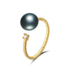 Simple and stylish style shape gold color 925sterling silver natural real top quality pearl with zircon rings for gifts