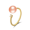 Simple and stylish style shape gold color 925sterling silver natural real top quality pearl with zircon rings for gifts