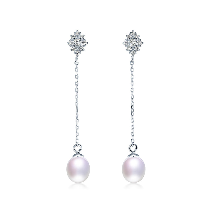 Simple fashion low-key luxury design style 925 sterling silver pearl long earrings with AAA Zircon fine jewelry