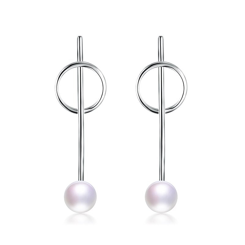 Simple unique vogue 100% 925 sterling silver natural real pearl drop long earrings fine jewelry for office women