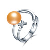 Tendy Design Pearl Rings the Cross and the Moon 925 Sterling Silver 100% Real Pearl Adjustable Rings Jewelry for Women