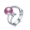 Tendy Design Pearl Rings the Cross and the Moon 925 Sterling Silver 100% Real Pearl Adjustable Rings Jewelry for Women