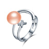 Tendy Design Pearl Rings the Cross and the Moon 925 Sterling Silver 100% Real Pearl Adjustable Rings Jewelry for Women