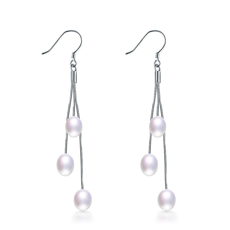 Three Pearls for One Earring for Women with Multicolor Pearl Water Drop Earring for Girl 925 Silver Jewelry