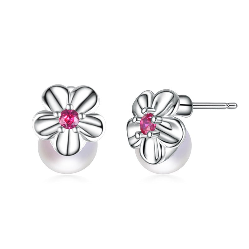 Trendy Small Flower Pearl Stud Earring 925 Sterling Silver Stud Pearl Earrings for Women Fine Jewelry  2020