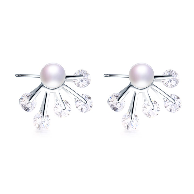 Women Fashion Pearl Earrings Rhinestone Earrings Women's Jewelry Gift Fashion Five Big Rhinestone Pearl Earrings