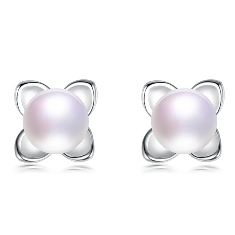 classic Lotus flower shape 925 sterling silver original pearl stud earrings fine jewelry for wedding gifts