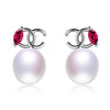 geometric shape 925sterling silver black pearl stud earrings with red AAA zircon packed by exquisite box fine jewelry
