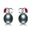 geometric shape 925sterling silver black pearl stud earrings with red AAA zircon packed by exquisite box fine jewelry