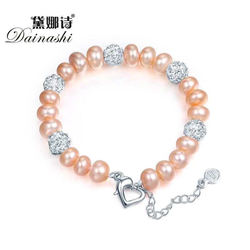natural pearl bracelets for Women white/pink/purple/mixed color pearl jewelry charm bracelets