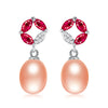 new arrival round classic 925 sterling silver real natural pearl earrings with red garnet fine jewelry