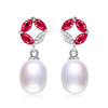 new arrival round classic 925 sterling silver real natural pearl earrings with red garnet fine jewelry