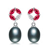 new arrival round classic 925 sterling silver real natural pearl earrings with red garnet fine jewelry