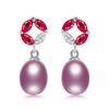 new arrival round classic 925 sterling silver real natural pearl earrings with red garnet fine jewelry