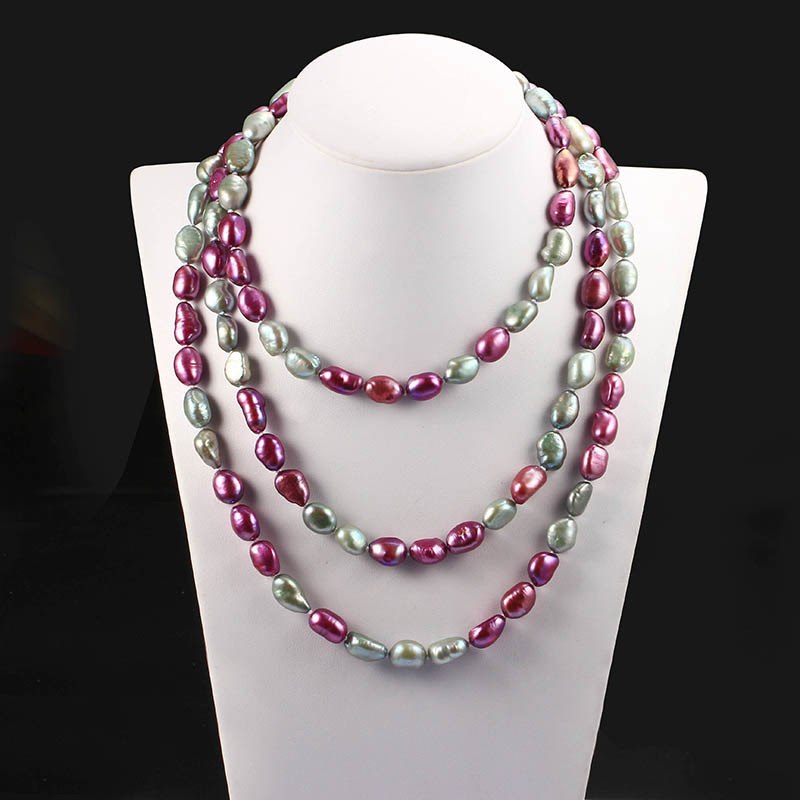 new women 8-9mm baroque natural pearl 120cm classic necklace multi-color with gift box