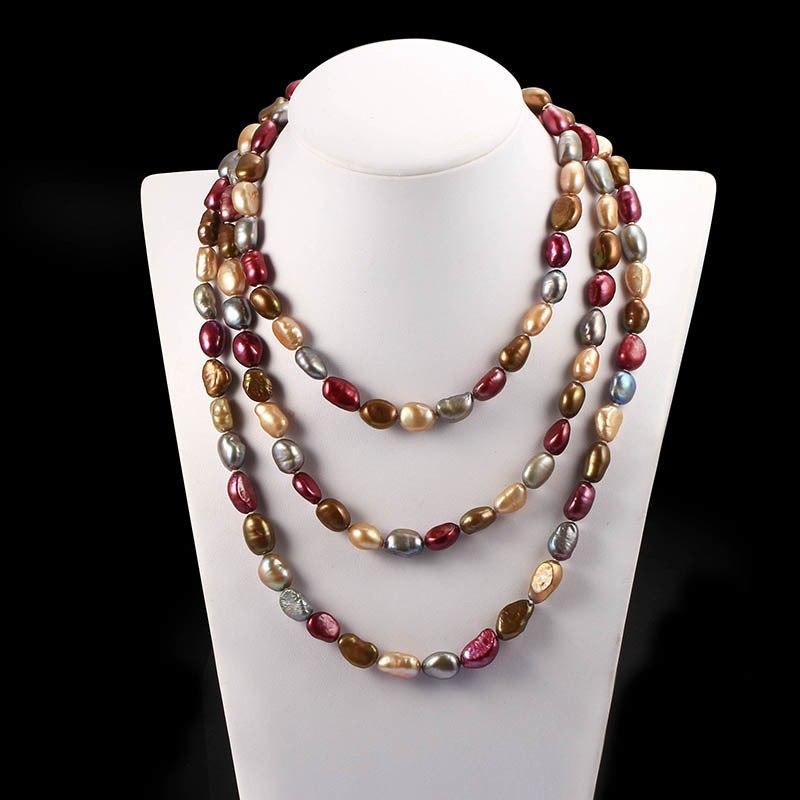 new women 8-9mm baroque natural pearl 120cm classic necklace multi-color with gift box