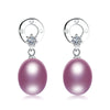 round classic 925 sterling silver white/pink/purple/black pearl earrings with AAA Zircon fine jewelry