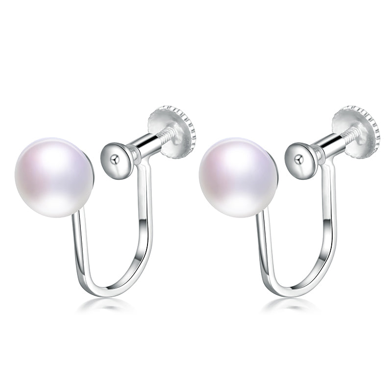 screw buckle ear clip elastic adjustable U shape 925 sterling silver 100% real pearl earrings fine jewelry