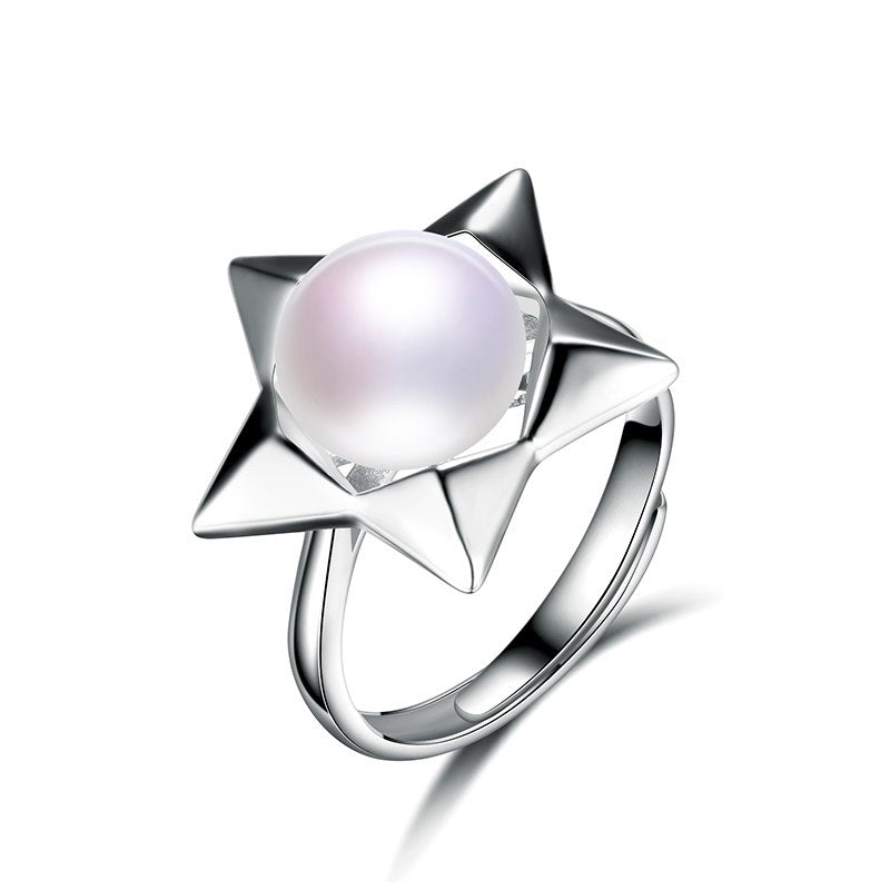 stereo stars shape bohemia style 925 sterling silver pearls adjustable rings top brand fine jewelry for women gifts