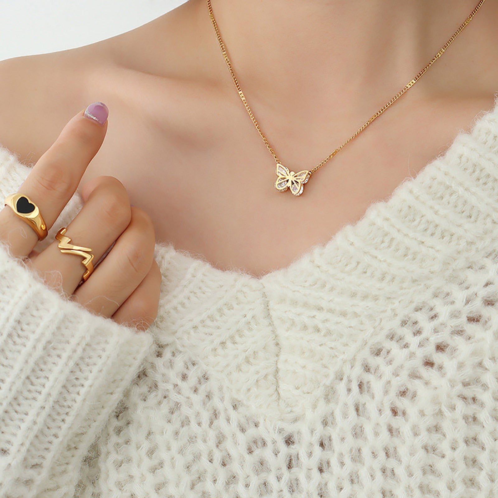 Dainty Gold Color Butterfly Pendant Necklace for Women Adjustable Neck Jewelry