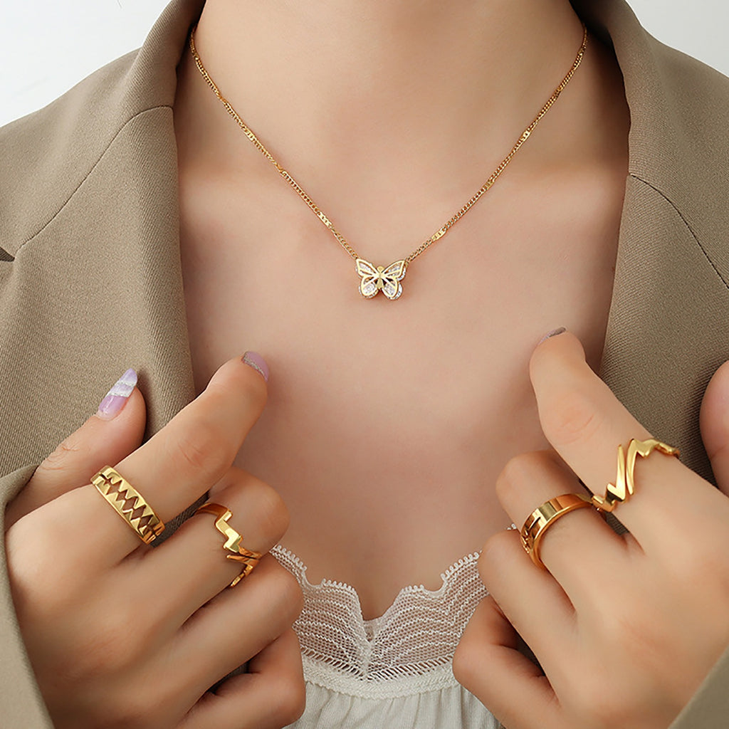 Dainty Gold Color Butterfly Pendant Necklace for Women Adjustable Neck Jewelry