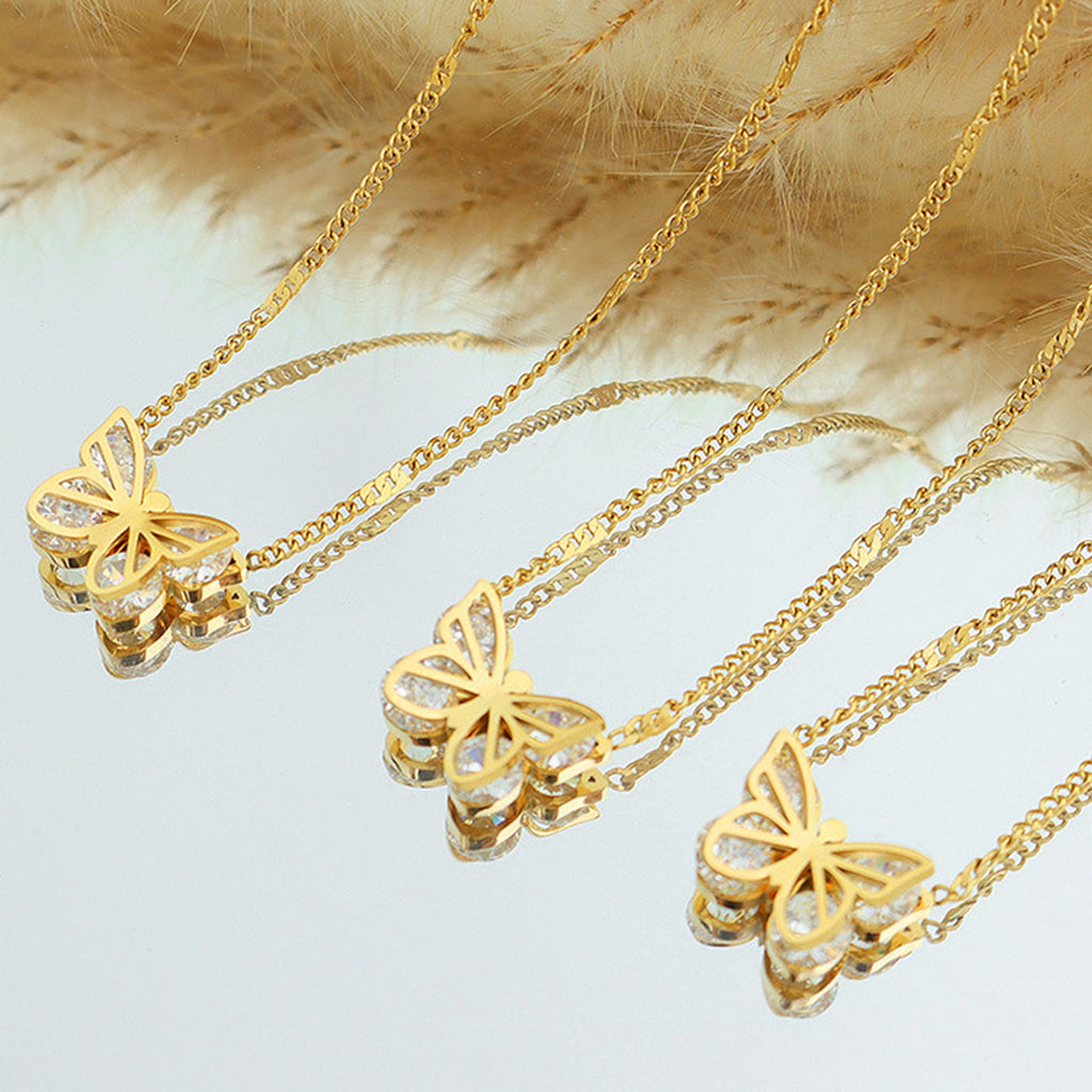Dainty Gold Color Butterfly Pendant Necklace for Women Adjustable Neck Jewelry