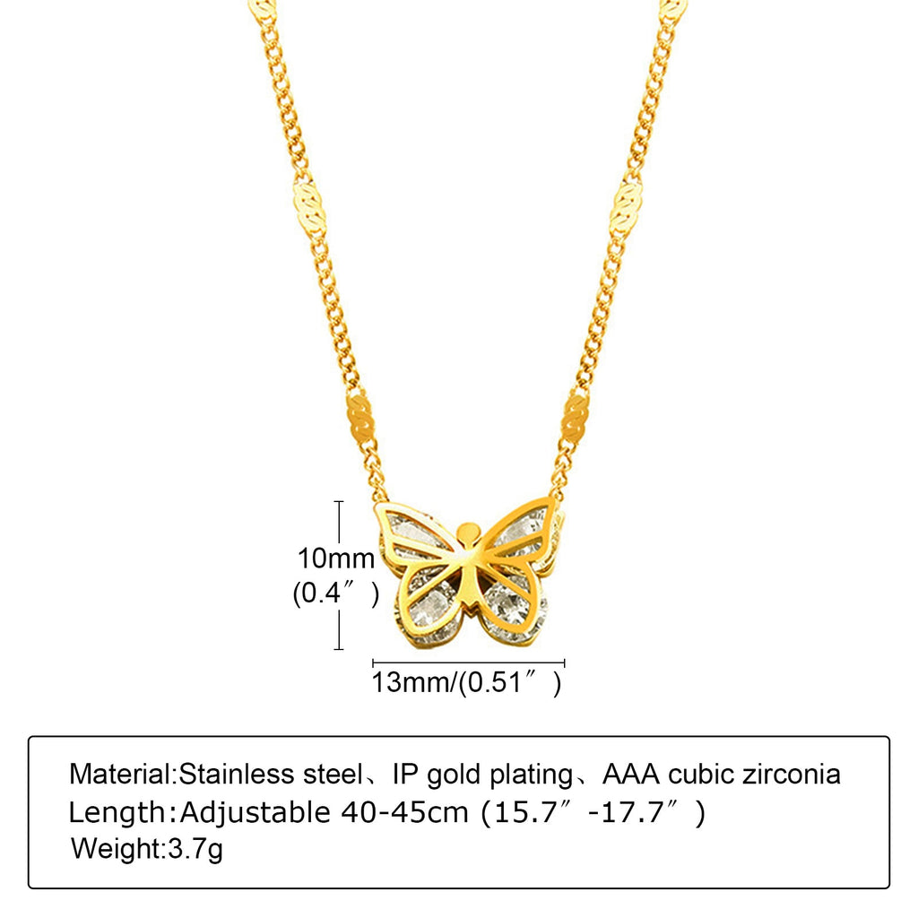 Dainty Gold Color Butterfly Pendant Necklace for Women Adjustable Neck Jewelry