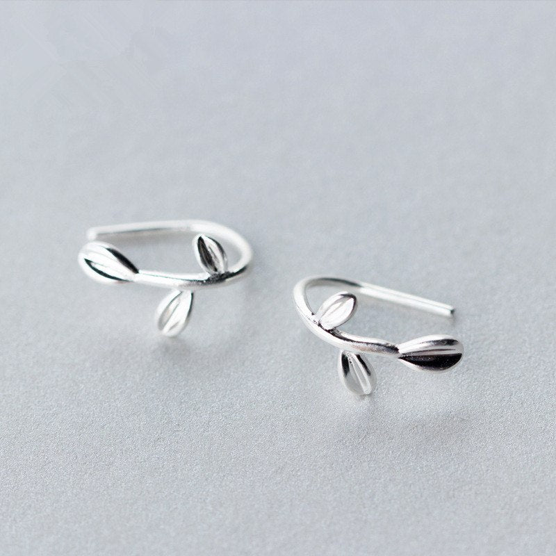 Dainty Small Leaves Fine Jewelry S925 Sterling Silver Ear Cuff Mini Earrings | Sterling Silver Jewelry Silver Ear Jacket Women