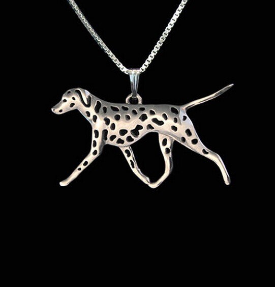 Dalmatian spotty dog dog necklace  Handmade necklace Embossed pendant jewelry golden colors plated in stock fast
