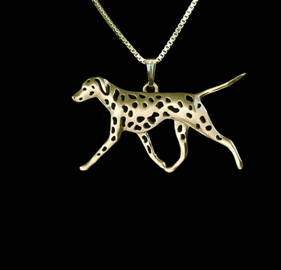 Dalmatian spotty dog dog necklace  Handmade necklace Embossed pendant jewelry golden colors plated in stock fast