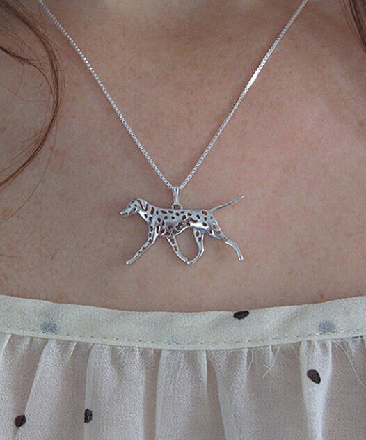 Dalmatian spotty dog dog necklace  Handmade necklace Embossed pendant jewelry golden colors plated in stock fast