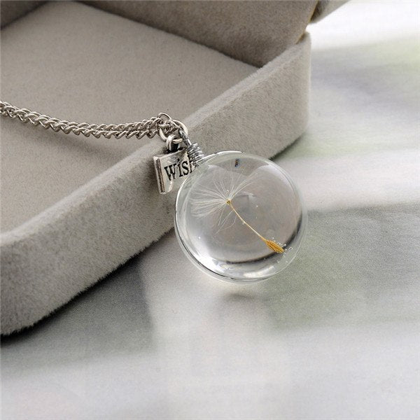 Dandelion Necklaces For Women Crystal Glass Necklace with Wish Tags Necklaces Pendants Silver Chain long Necklace
